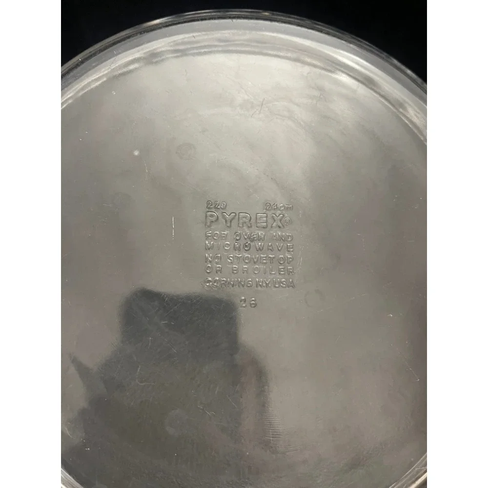 Pyrex 229 Clear Glass Pie Plate 9.5 Inch 24cm Round Scalloped Handles Vintage